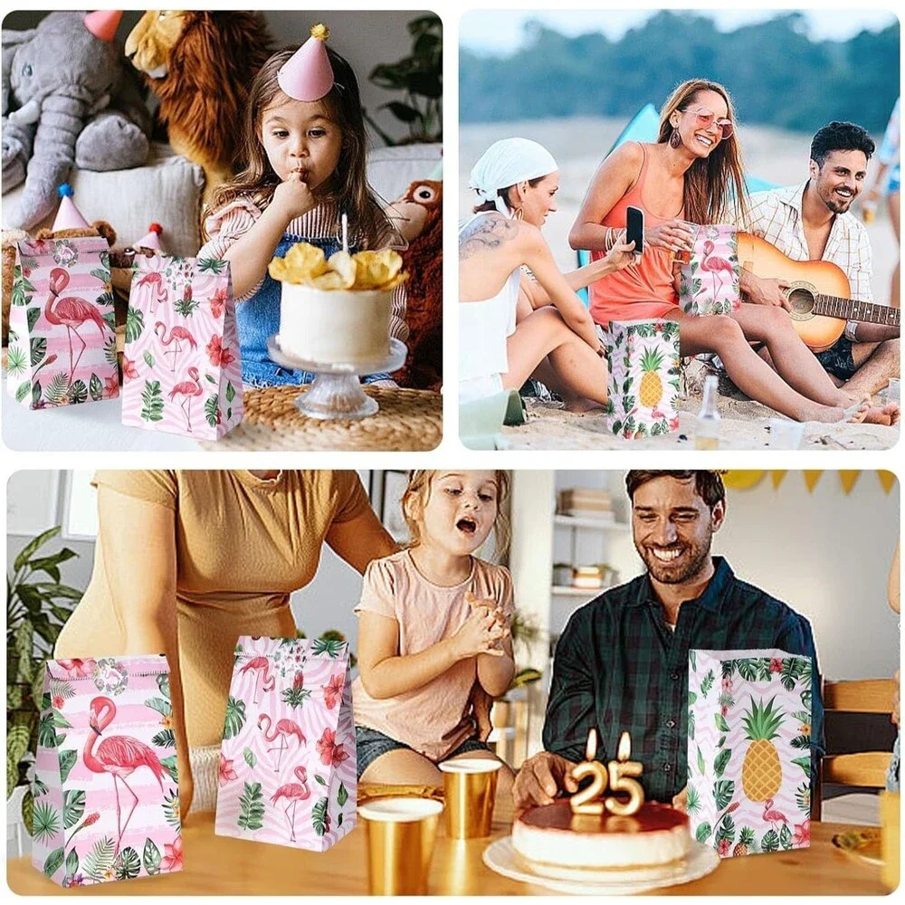 36PCS Party Favors Bags, Hawaii Treat Bags w/Stickers Flamingo Gift Bags 3Design